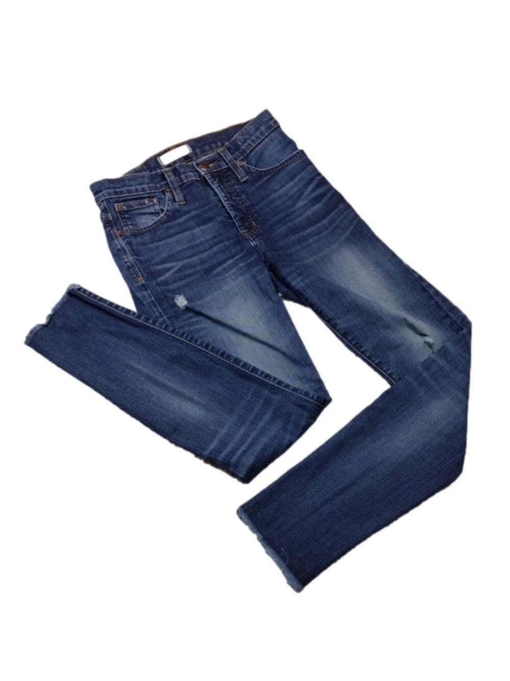 Madewell Blue Medium Wash Five Pocket 9" High Rise Ripped Raw Hem Skinny Jean